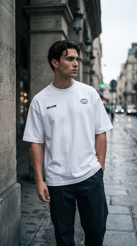 BLKM Explorer graphic t-shirt front view – automotive streetwear 